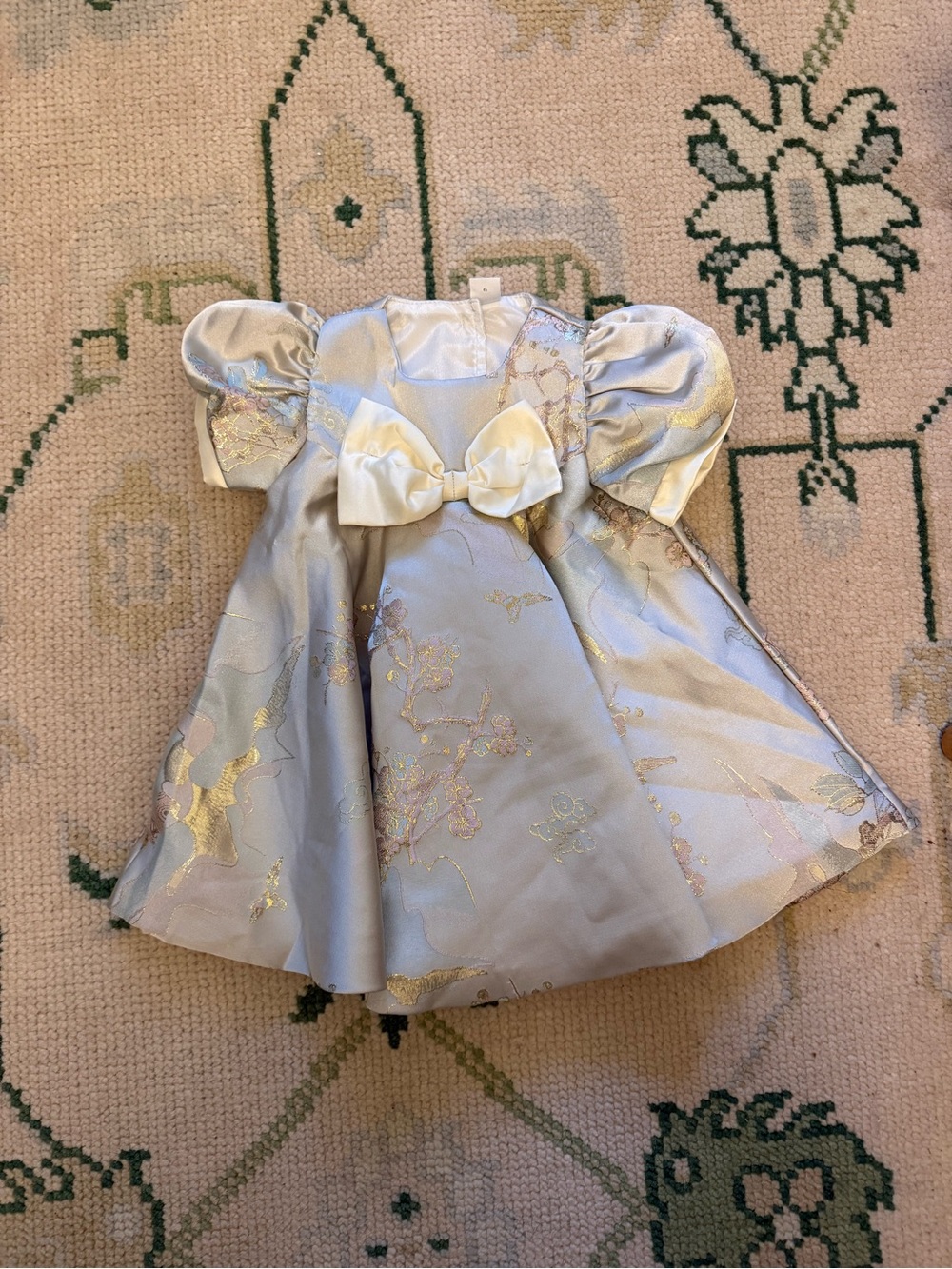 SHEIN Light Blue and Gold Floral Satin Dress for Girls